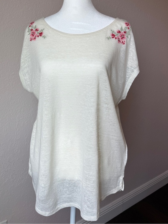 Joie Tops - NWT Joie 100% Linen Embroidered Floral Ivory Short Sleeve Top Size L